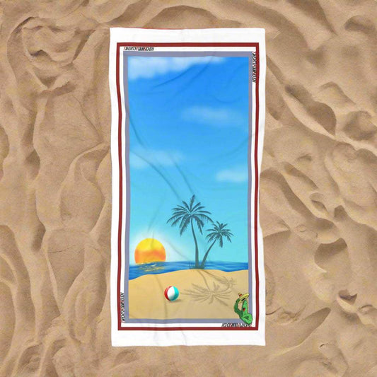 Tropical Beach Towel with Palm Trees and Sunset by 24/7 Unique Designs