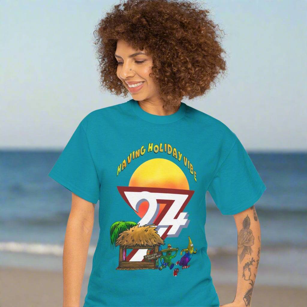 Tropical Blue Cactus Banana Boat T-Shirt - Beach Vacation Themed Tee