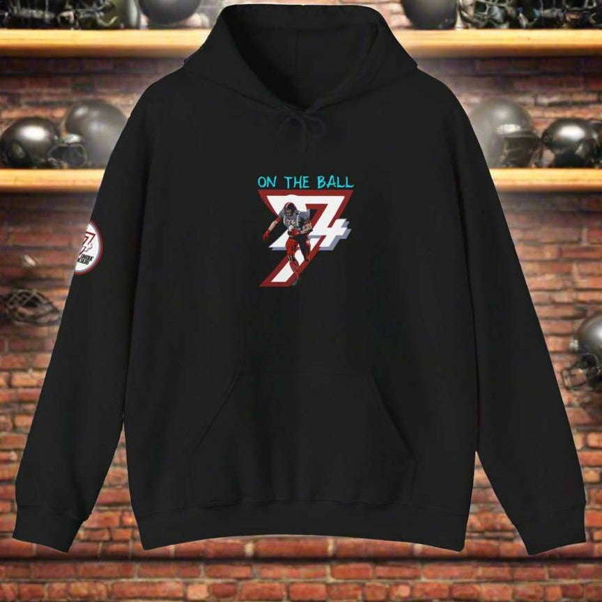 black american football hoodie with hand-drawn design and kangaroo pocket