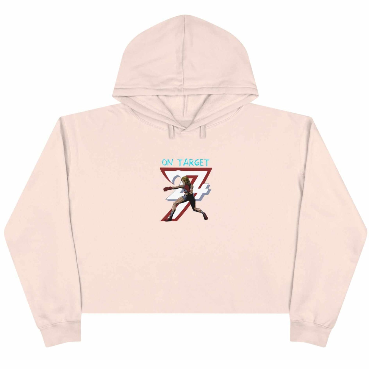 Unique Design Boxer Boxer illustrated crop hoodie pale pink front view
