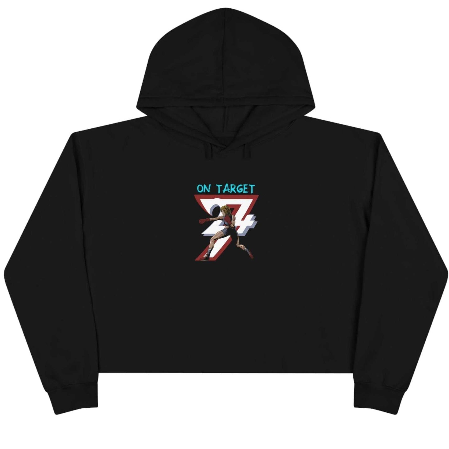Unique Design Woman Boxer illustrated crop hoodie black front view