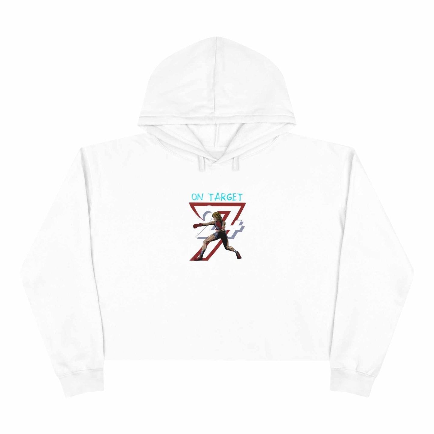 Unique Design Woman Boxer illustrated crop hoodie white front view