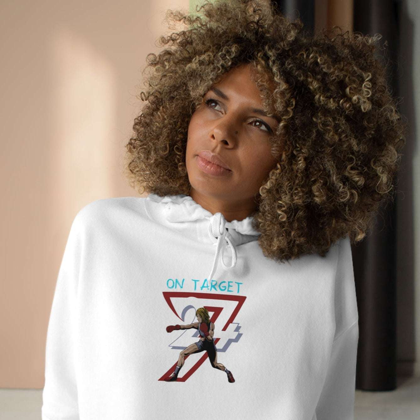 Unique Design Woman Boxer illustrated crop hoodie white with person