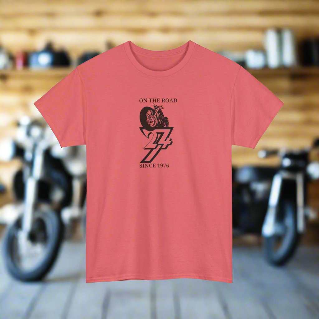 Vintage Bike on T-shirt bike tee motorbike t-shirt classic bike top coral silk