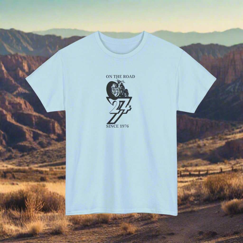 Vintage Bike on T-shirt bike tee motorbike t-shirt classic bike top light blue