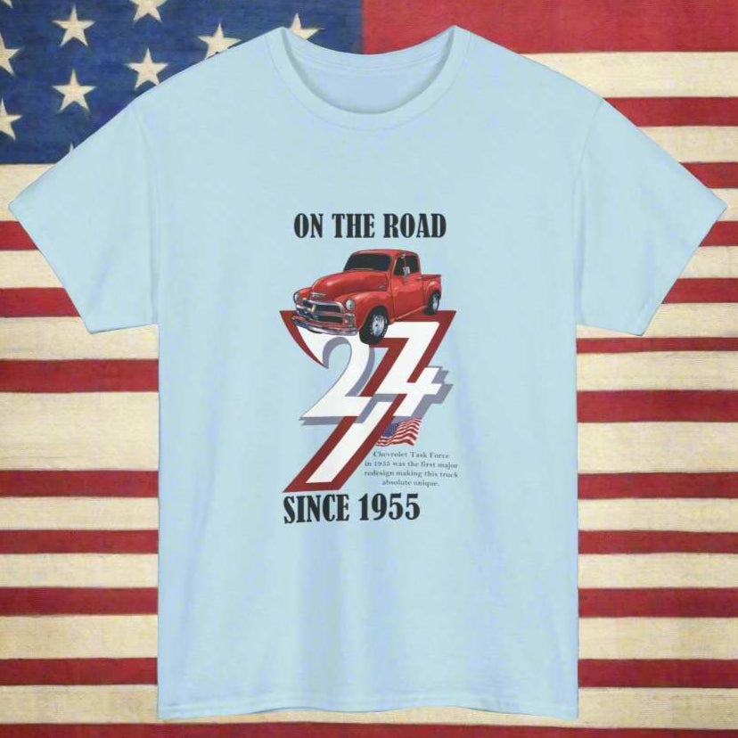 Vintage Chevy T-shirt 1955 Chevrolet Gift Shirt classic car Chevy tee light blue