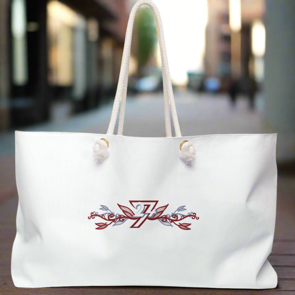 Weekender Bag with Floral 24/7 Logo design side view