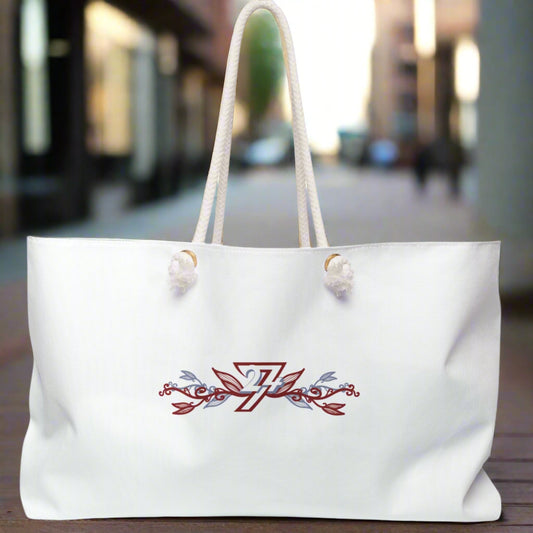 Weekender Bag with Floral 24/7 Logo design side view