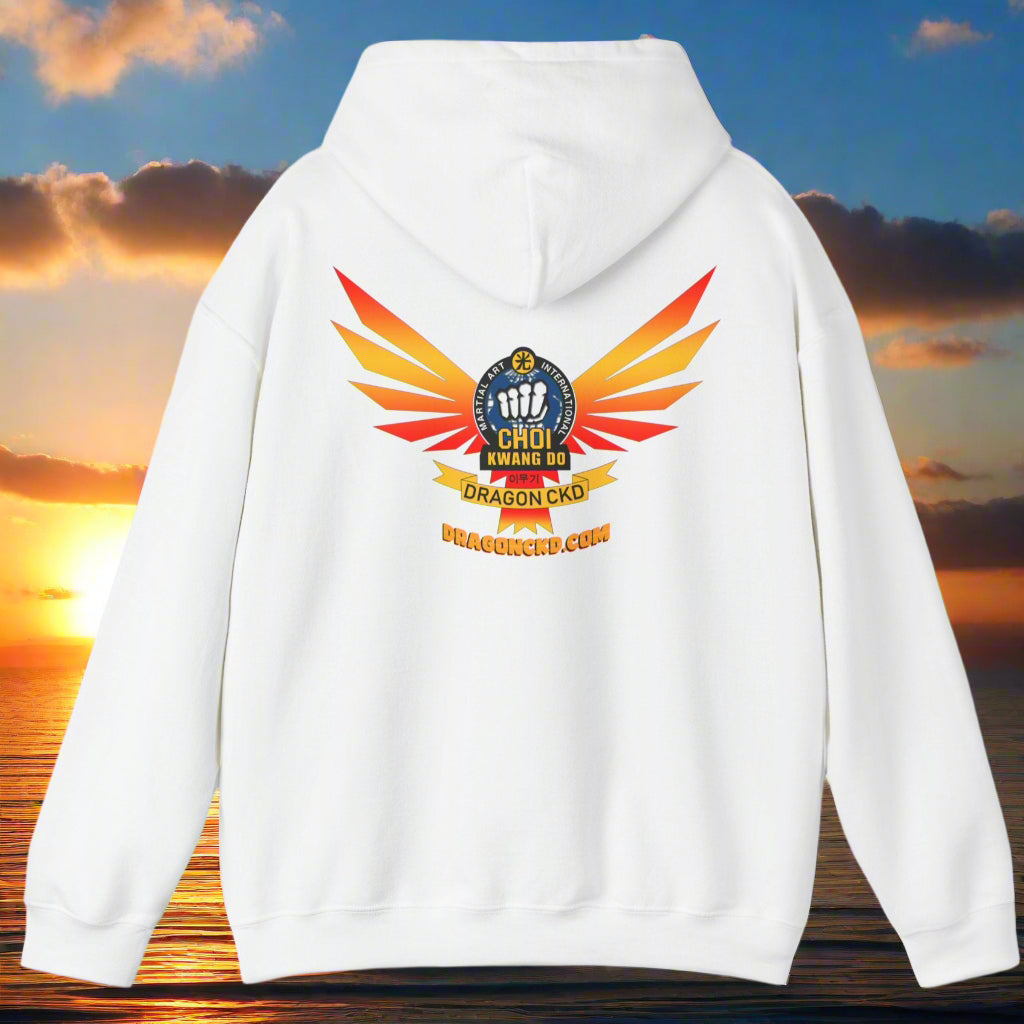 White hoodie with Dragon Choi Kwang Do design