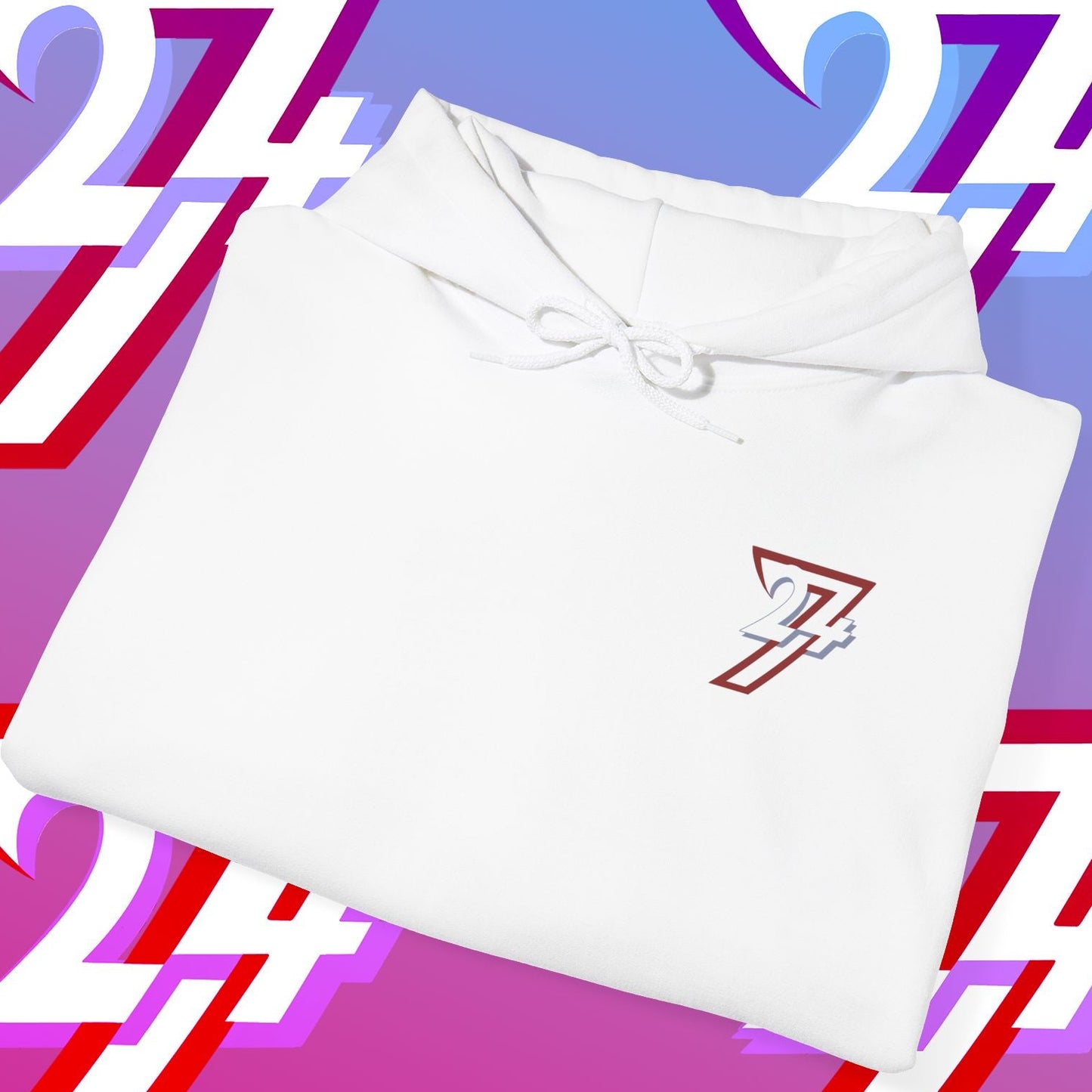 White printed hoodie with twentyfourseven logo and 24/7 design, cotton-polyester blend, casual and comfortable sweatshirt for adults