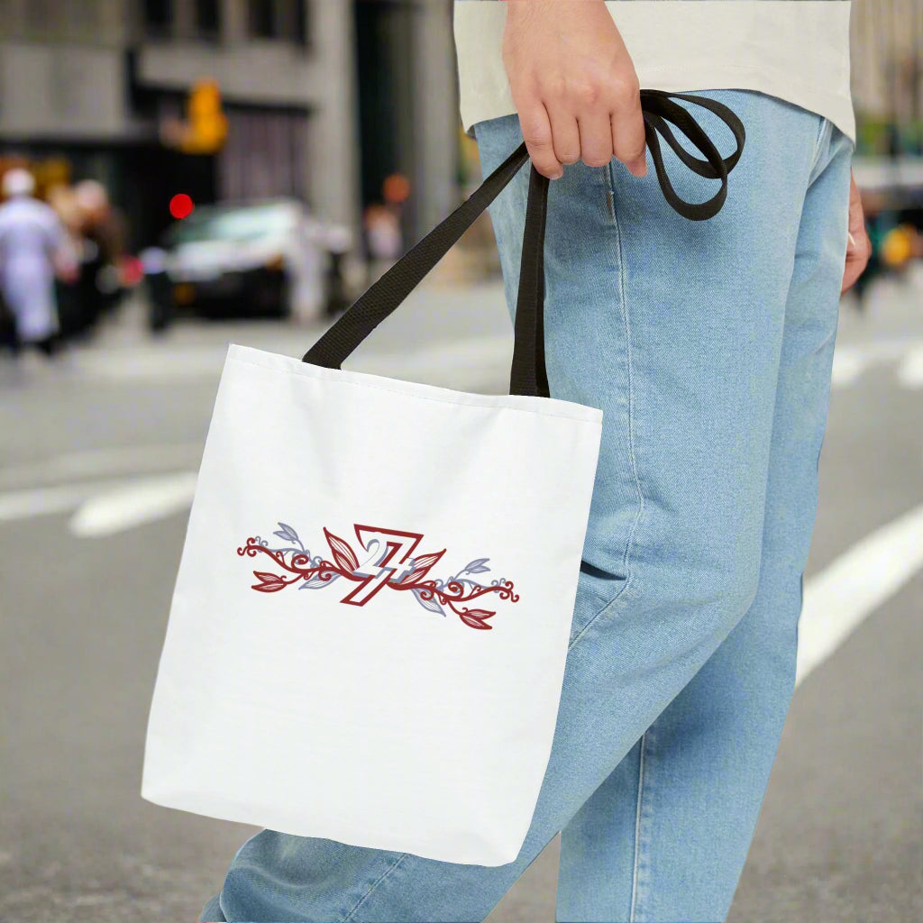 White tote bag with floral design
