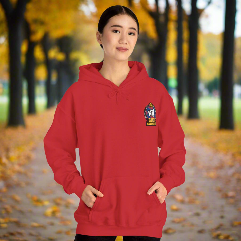 Woman wearing red Dragon Choi Kwang Do hoodie