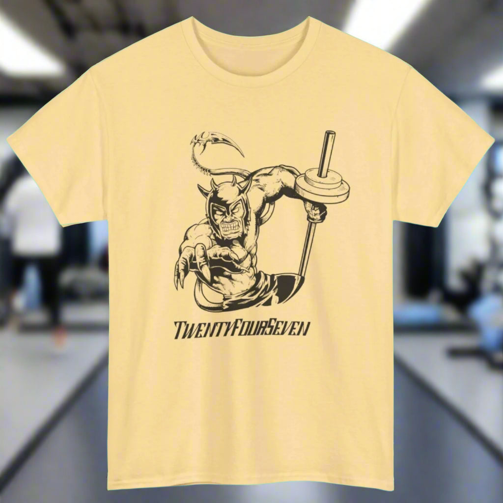 best workout themed t-shirt with comic character