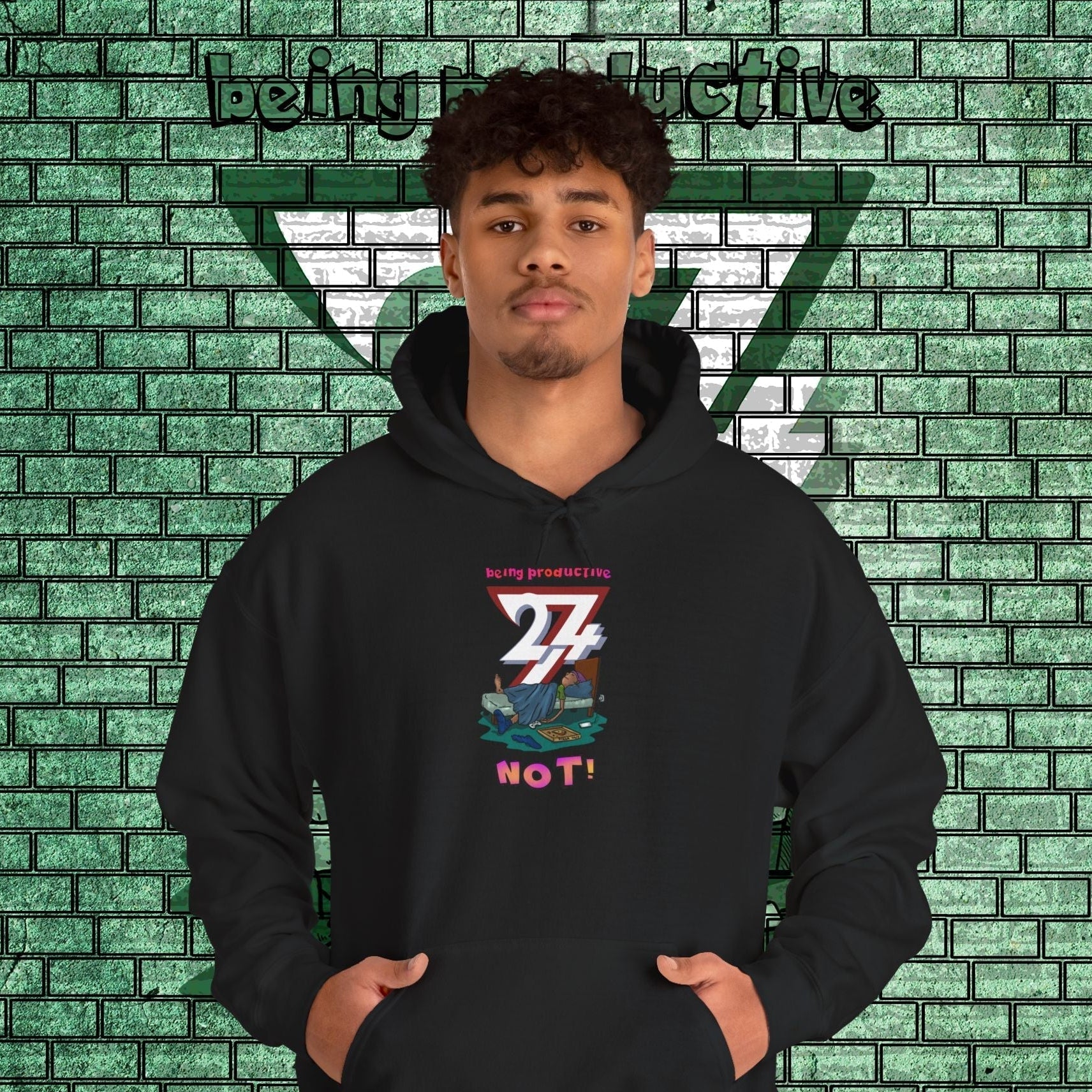 funny custom hoodie with cartoon lazy teen design in black, adjustable hood and kangaroo pocket, casual teen sweatshirt