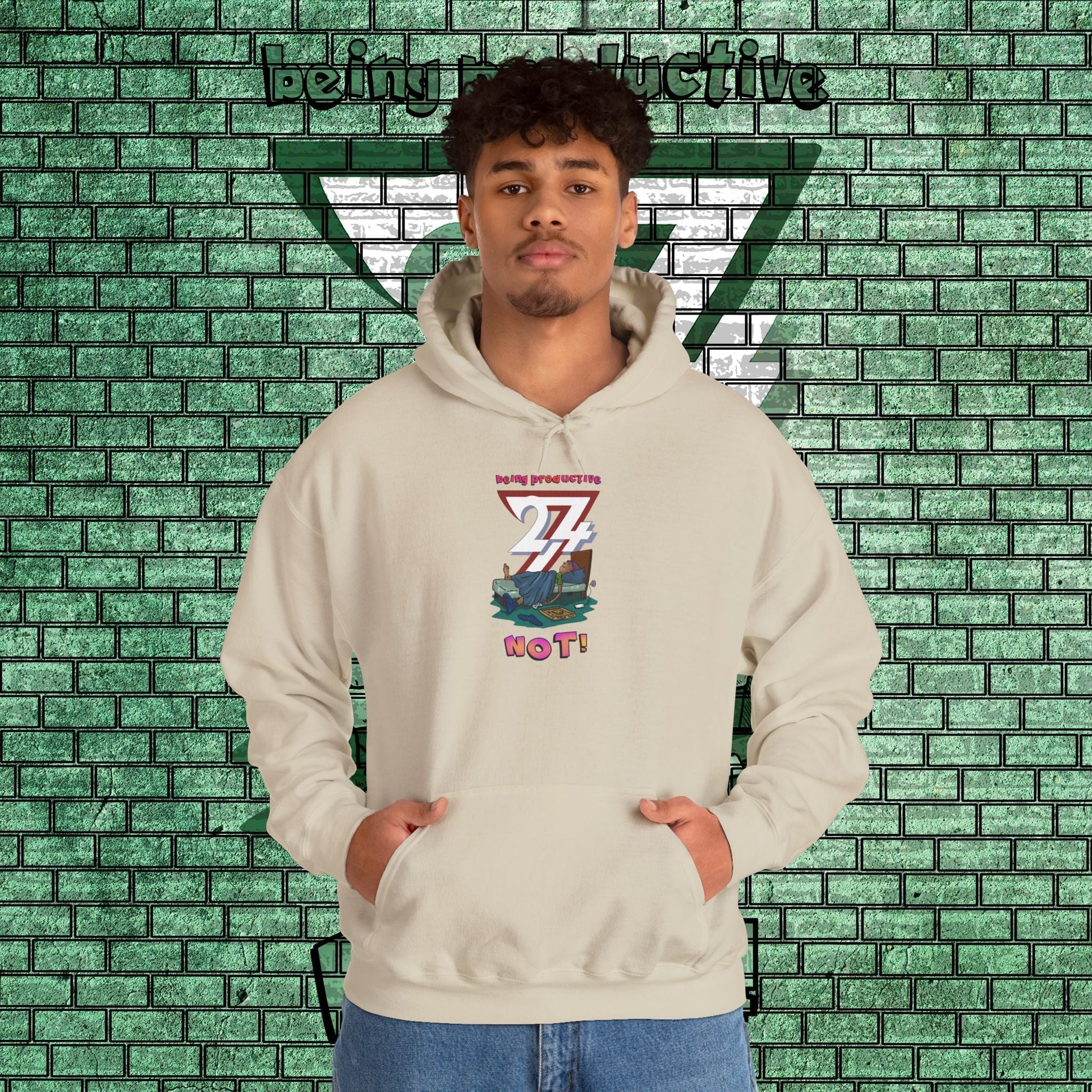 funny custom hoodie with lazy teen cartoon design and kangaroo pocket