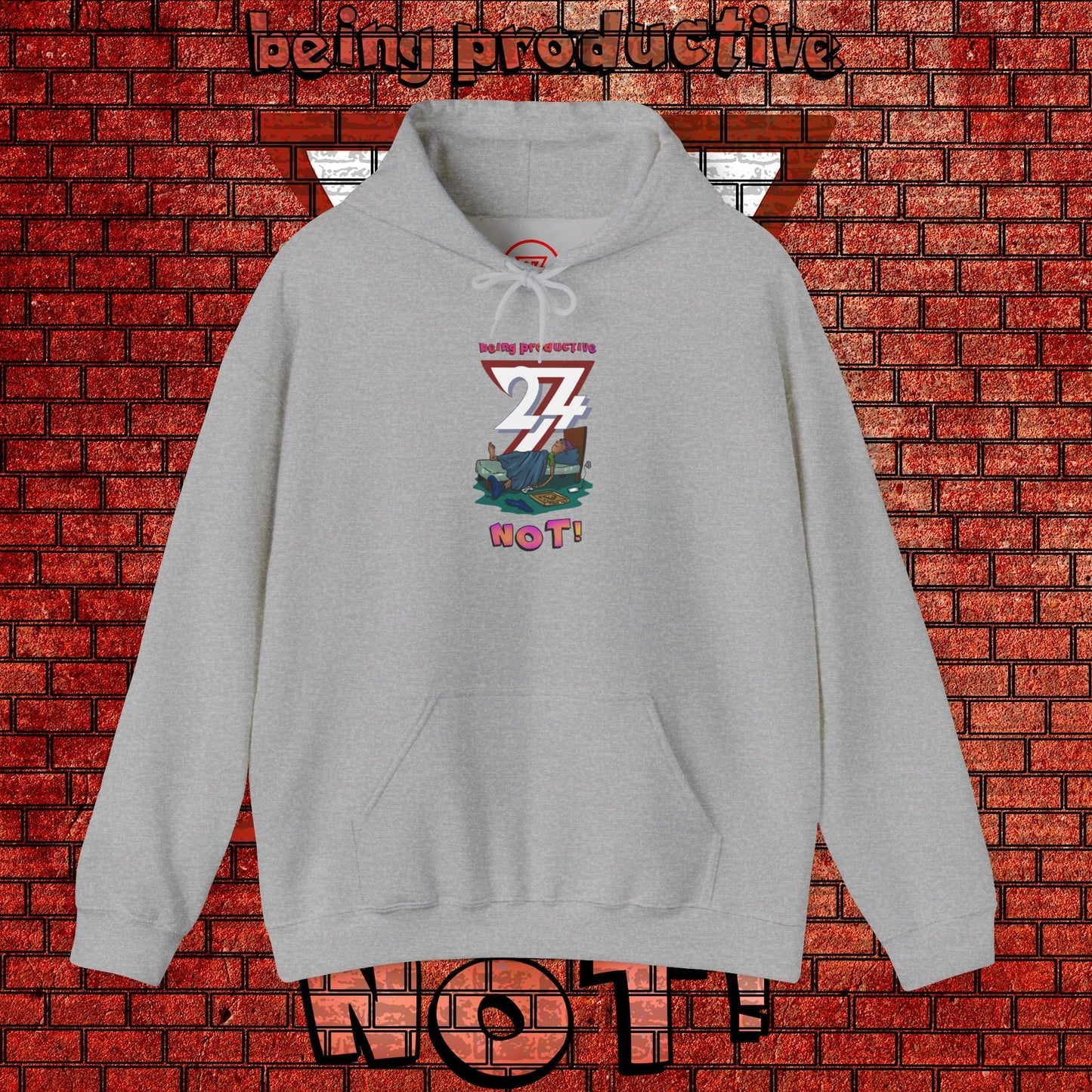 gray funny custom hoodie with cartoon lazy teen design and kangaroo pocket