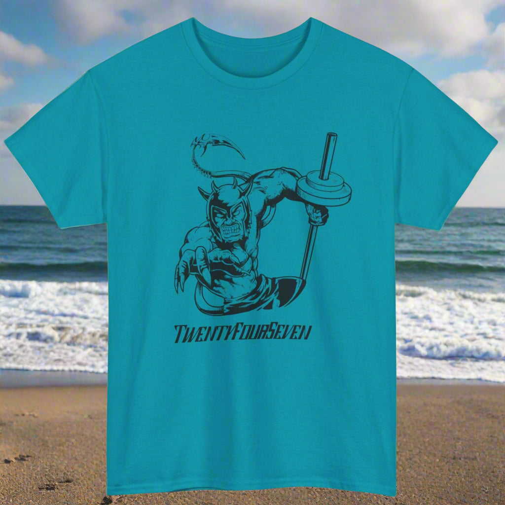 great gym t-shirt with unique design on its back