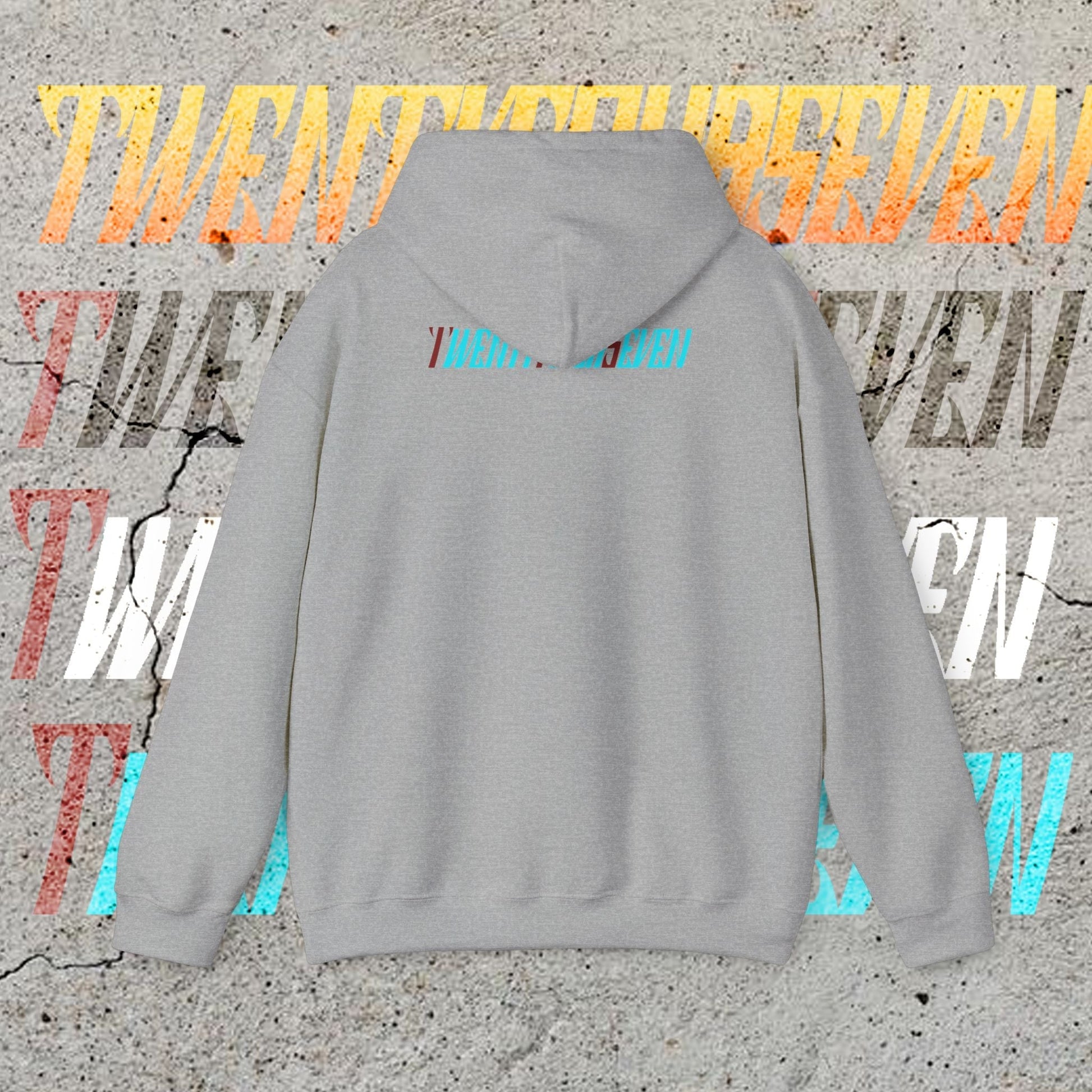 grey stylish hoodie with twentyfourseven logo on back designed for comfort and streetwear