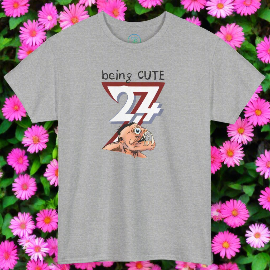 grey t-shirt with funny monster face and text design, adult casual wear, birthday or Christmas gift idea