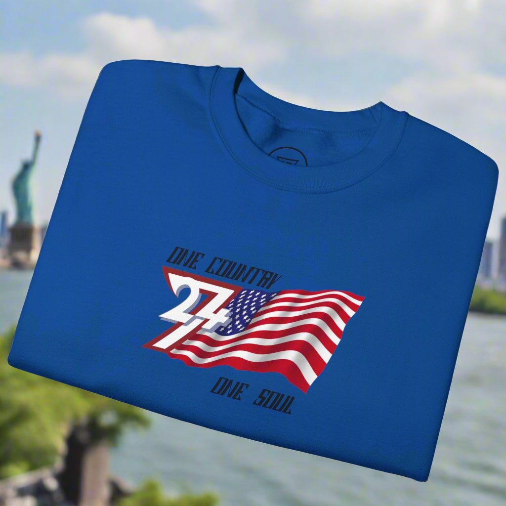 royal blue USA flag sweatshirt