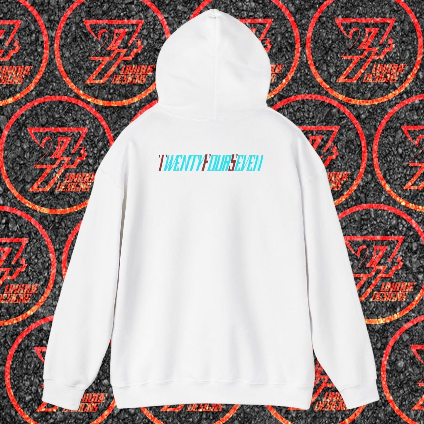 white stylish hoodie with twentyfourseven logo on back for streetwear and casual wear