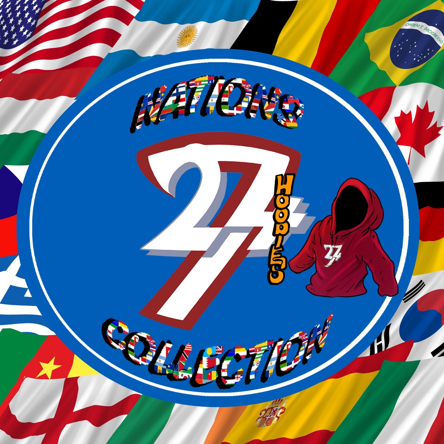 Main collection display of graphic flag hoodies featuring hand-drawn national flag designs and sketched cultural pride apparel