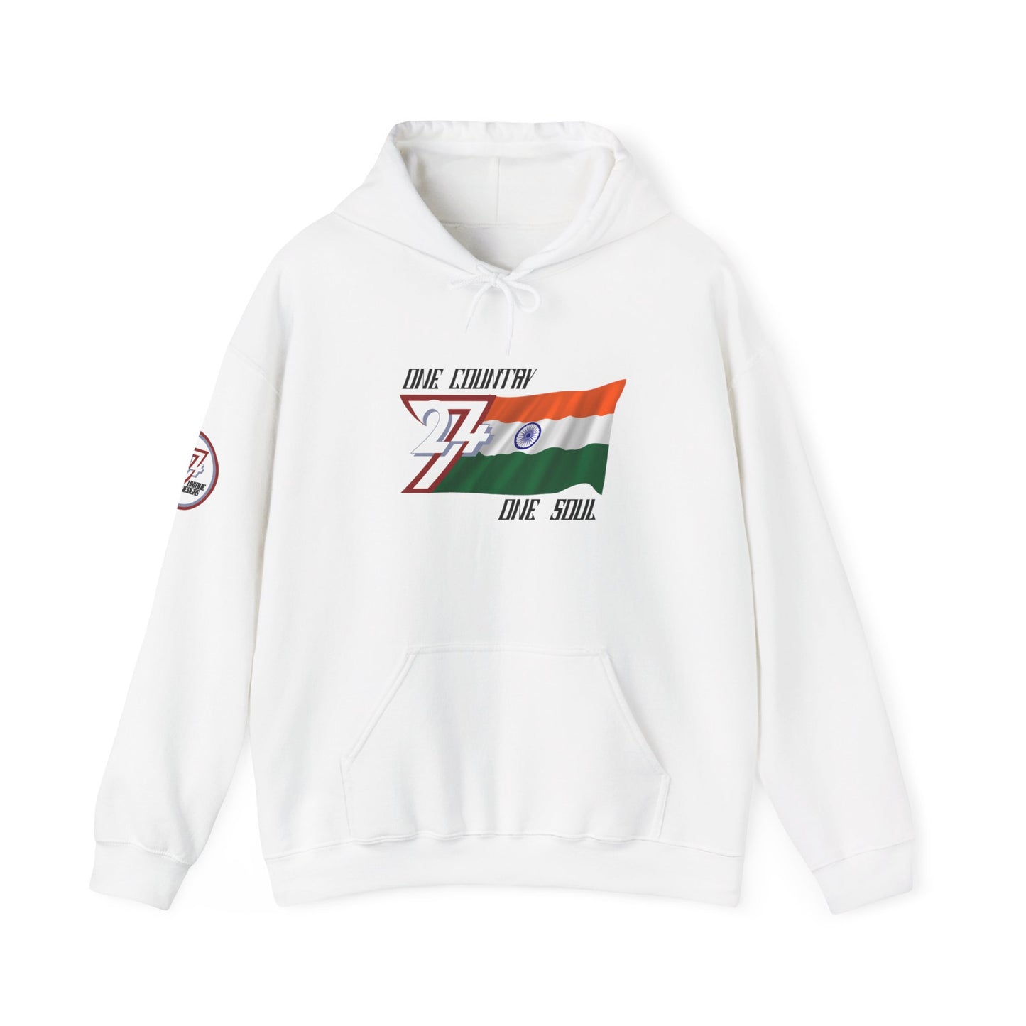 Unique Design 24/7 India Flag Printed Unisex custom Hoodie white