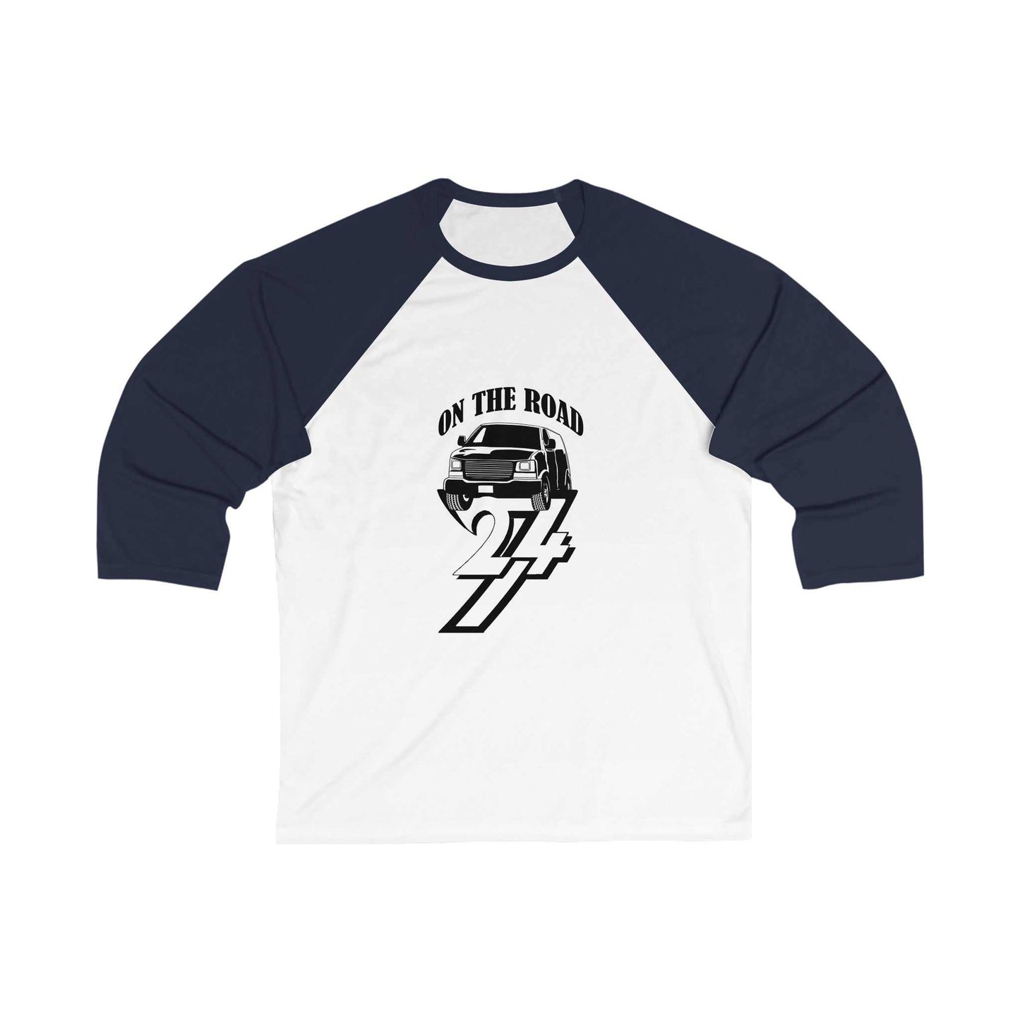 Unique Design On The Road Van 3\4 Sleeve Baseball Tee white-navy