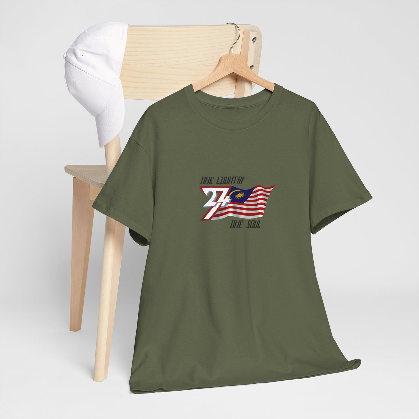 Unique Design 24/7 Malaysia Flag Printed Unisex custom T-shirt military green