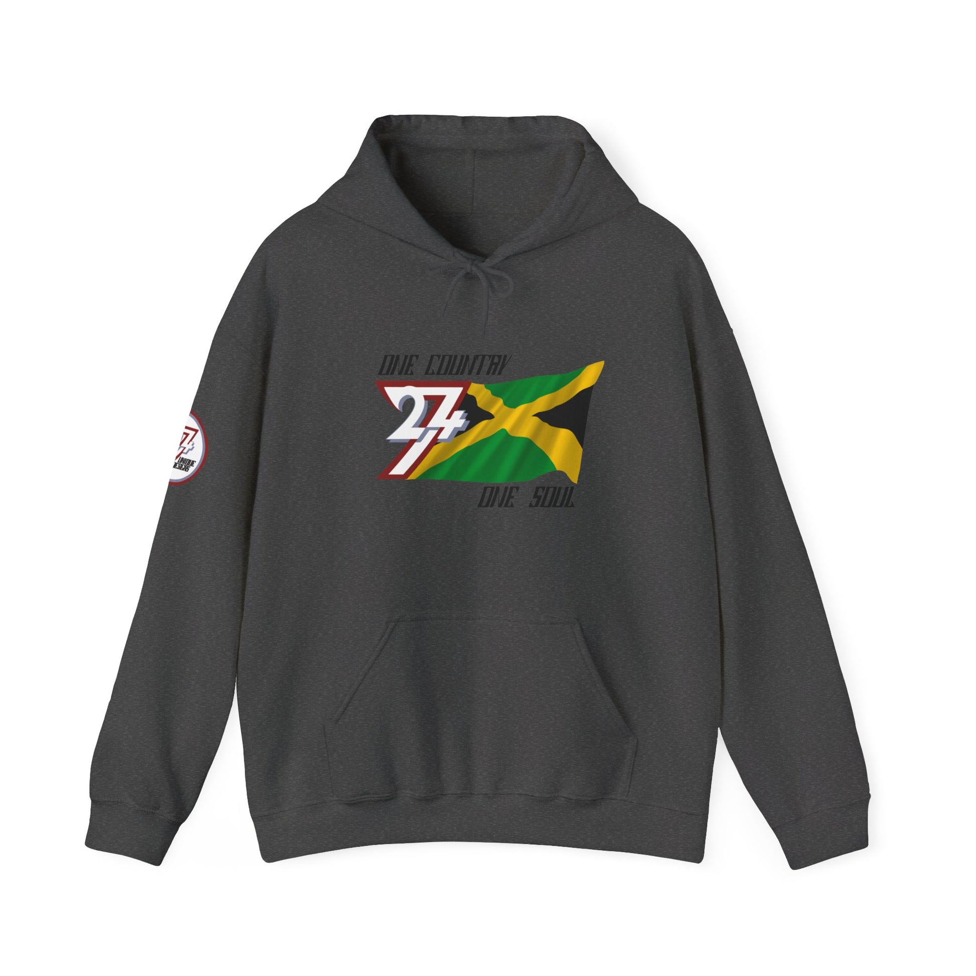 Unique Design 24/7 Jamaica Flag Printed Unisex custom Hoodie dark heather