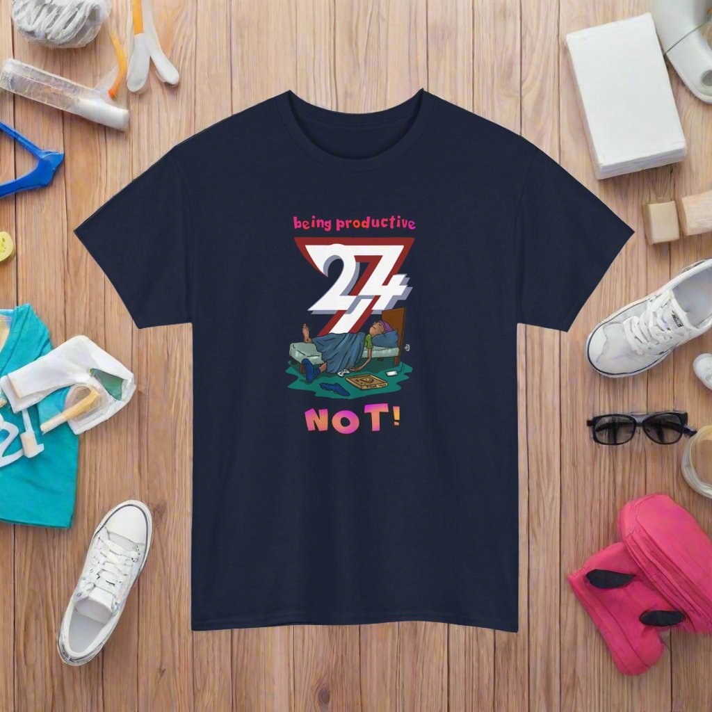 Unique Design "Productive Teen" printed unisex T-shirt navy