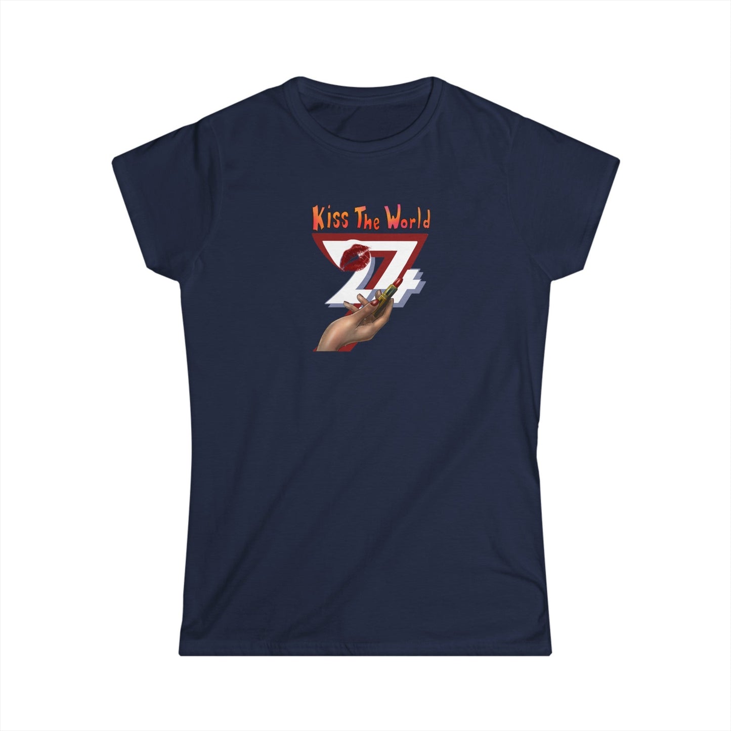 Unique Design "Kiss The World" women t-shirt navy