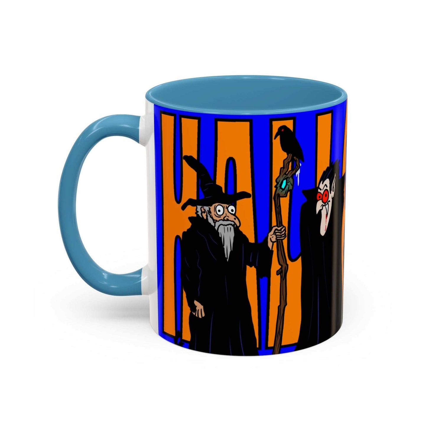 Halloween Coffee Mug with colorful design, available in 11oz and 15oz sizes.