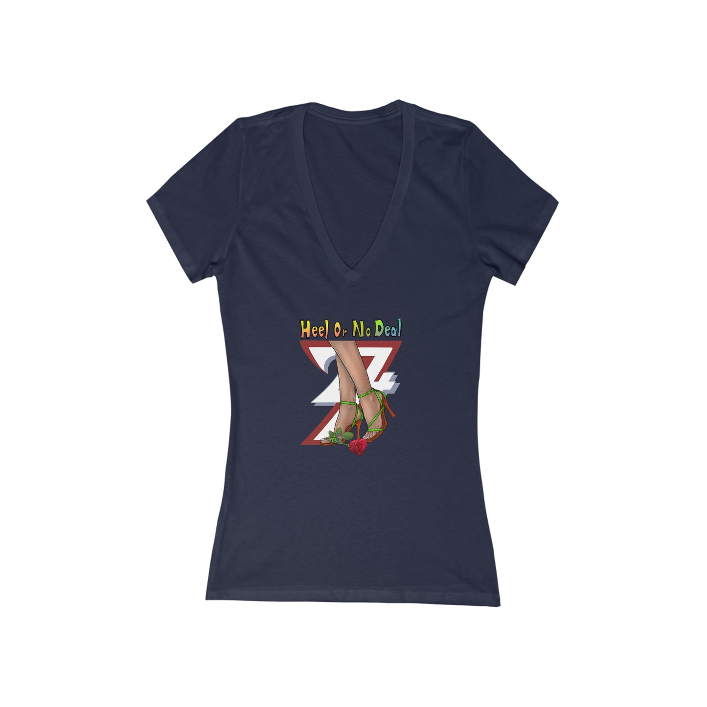 V-Neck T-shirt: Heel or No Deal Women's Tee by 24/7 Unique Designs navy