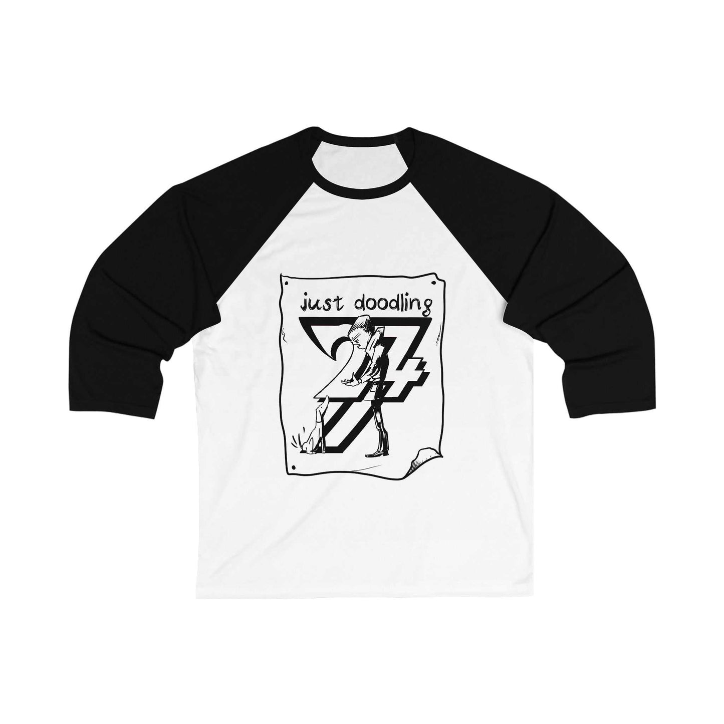 Unique Design Just Doodling Dog Owner 3\4 Sleeve Baseball Tee white-black