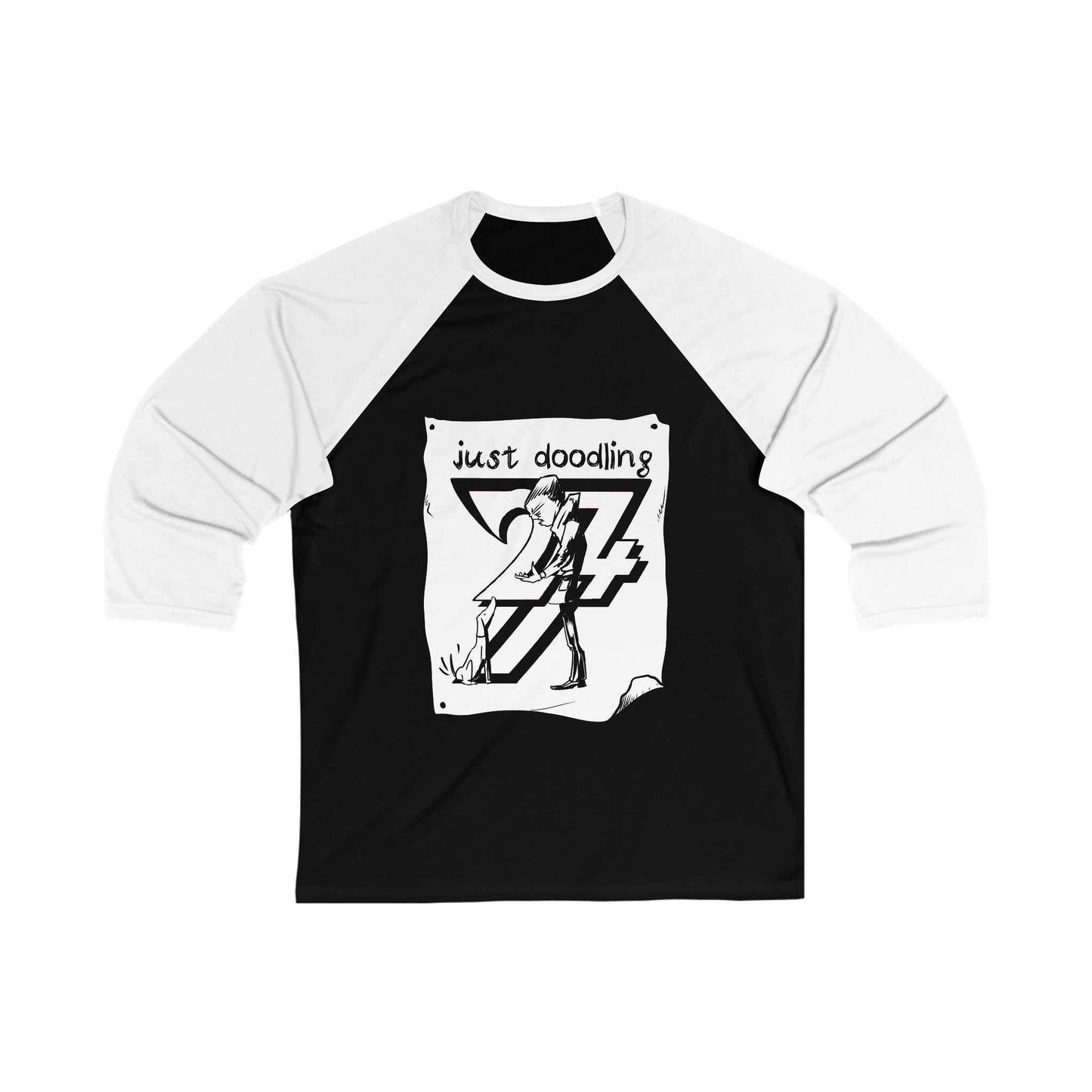 Unique Design Just Doodling Dog Owner 3\4 Sleeve Baseball Tee black-white