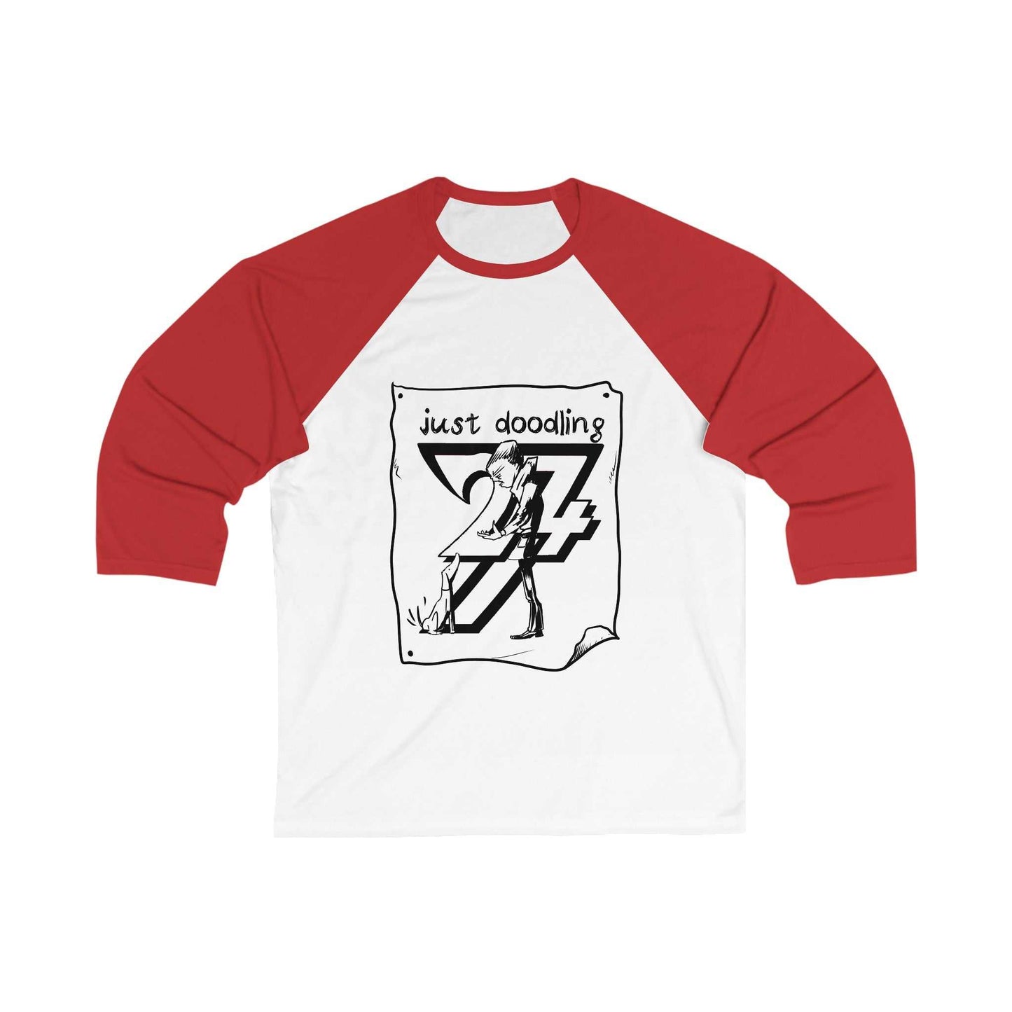 Unique Design Just Doodling Dog Owner 3\4 Sleeve Baseball Tee white-red