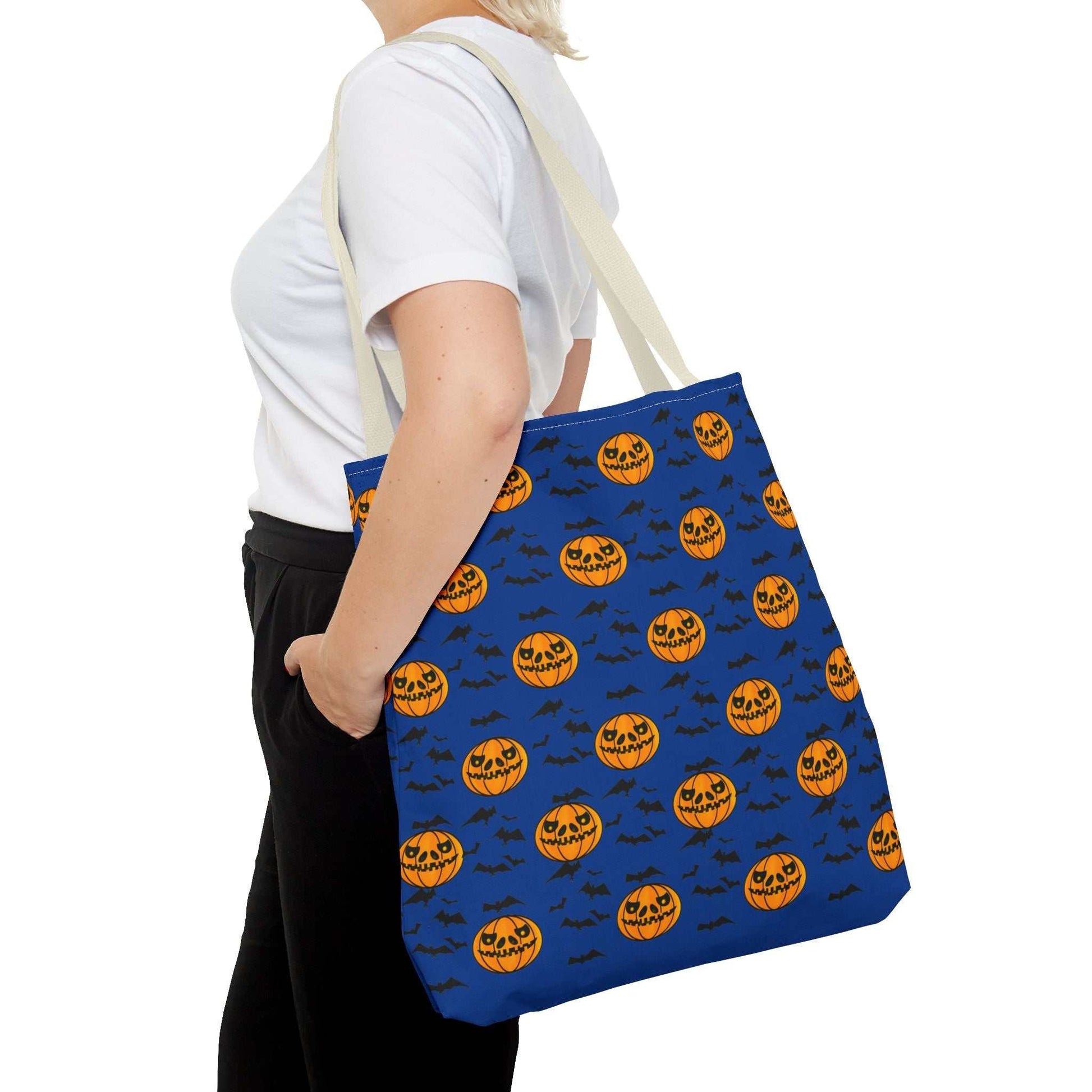 Pumpkins and Bats Halloween Tote Bag large sand