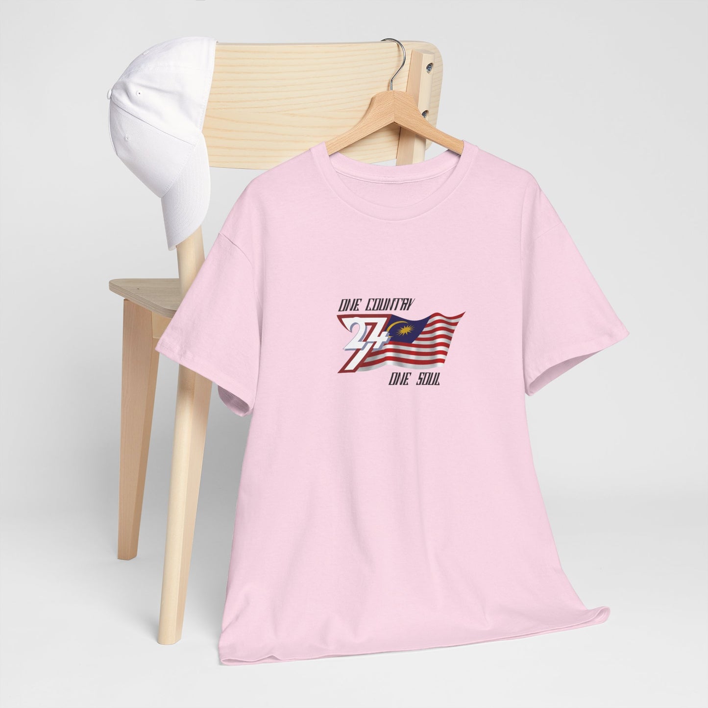 Unique Design 24/7 Malaysia Flag Printed Unisex custom T-shirt light pink