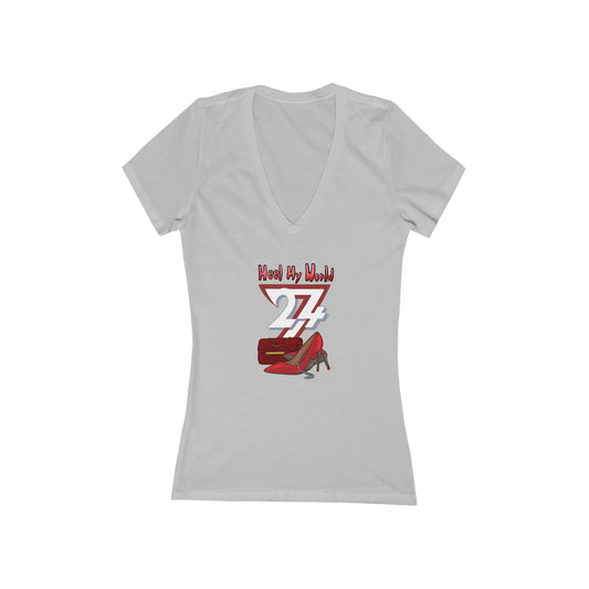 V-Neck T-shirt: Heel My World Women's V-Neck Tee by 24/7 Unique Designs light heather