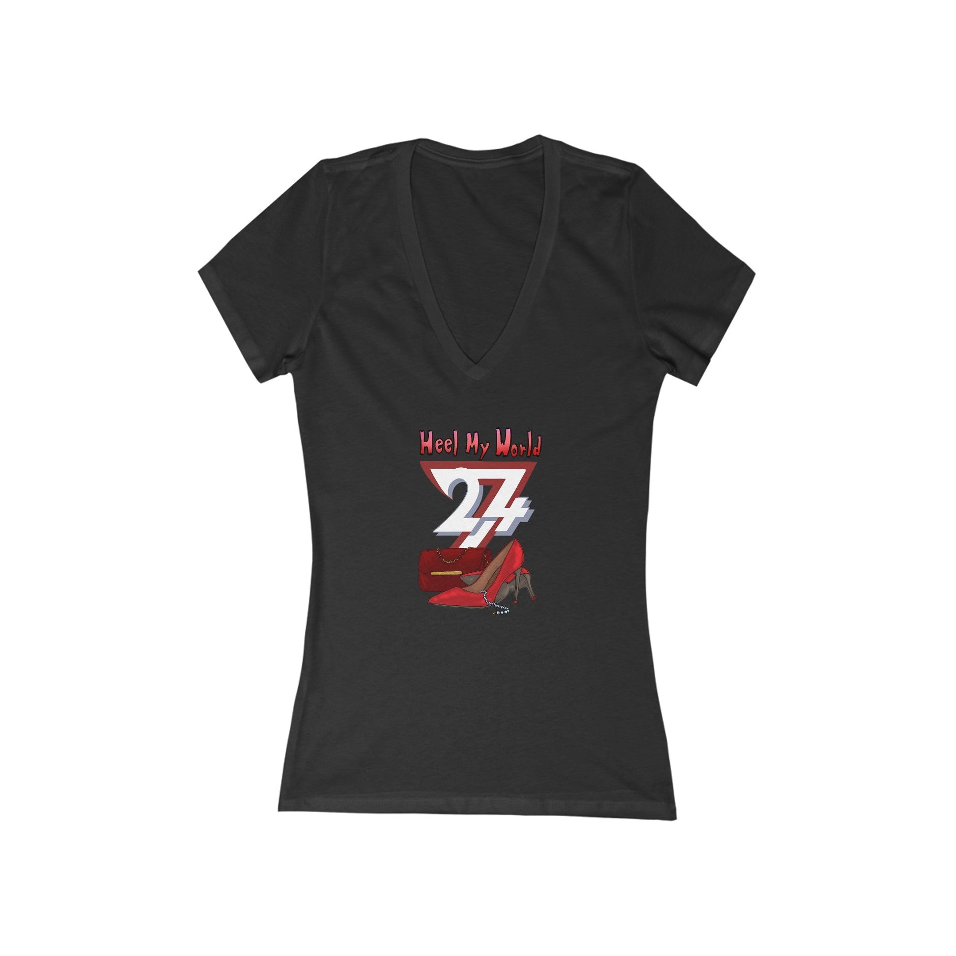 V-Neck T-shirt: Heel My World Women's V-Neck Tee by 24/7 Unique Designs dark heather