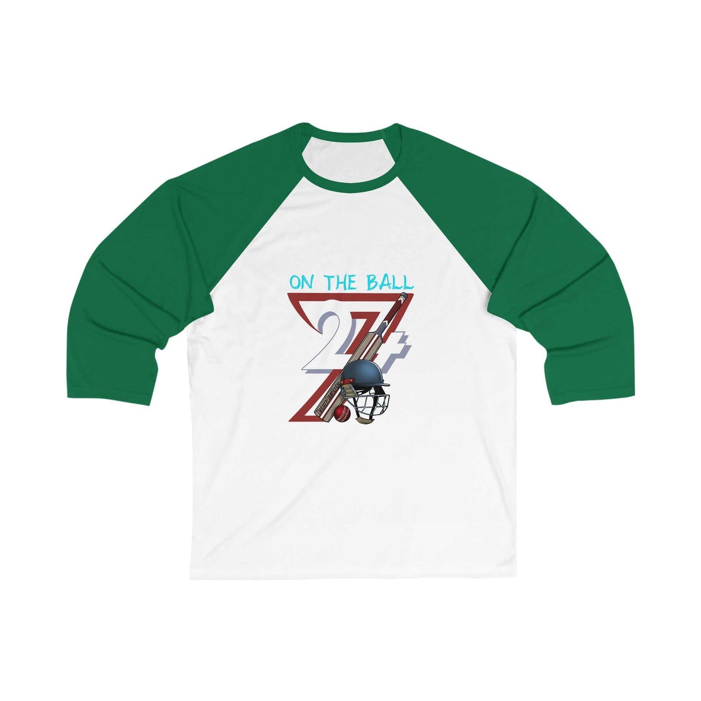 Unique Design Cricket 3\4 Sleeve Baseball Tee by 24/7 Unique Designs white-green