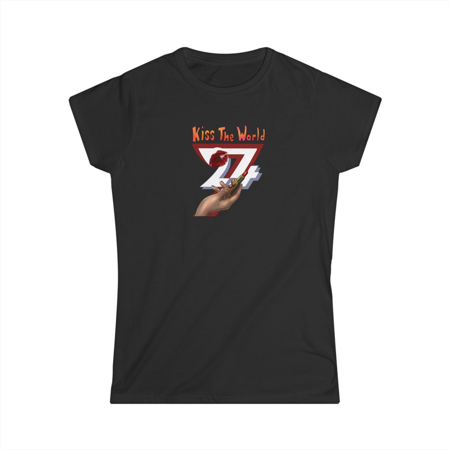 Unique Design "Kiss The World" women t-shirt black