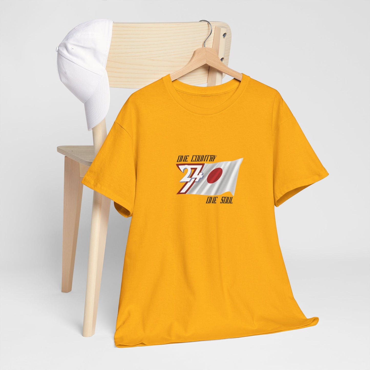 Unique Design 24/7 Japan Flag Printed Unisex custom T-shirt gold