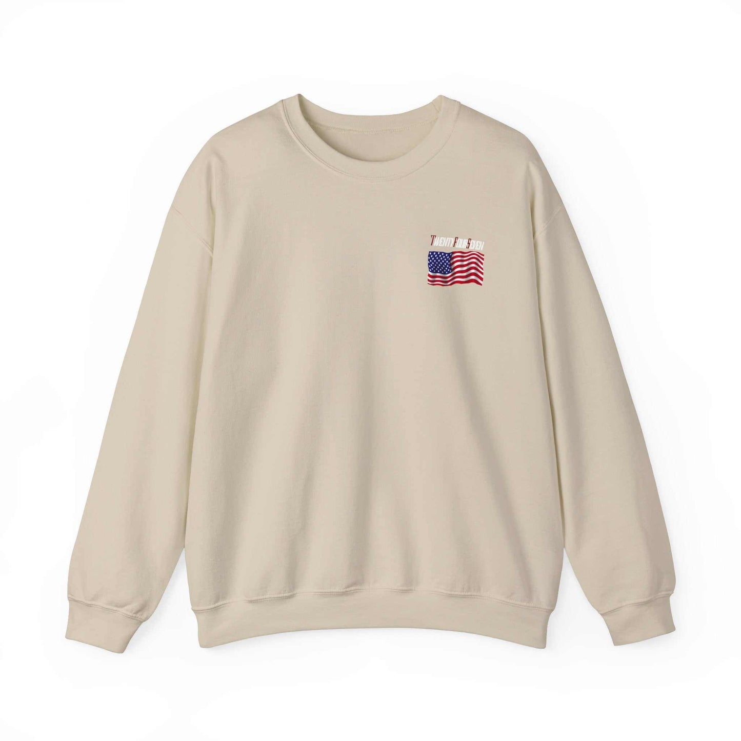 Unique Design TwentyFourSeven American Flag Logo Heavy Blend™ Crewneck Sweatshirt sand