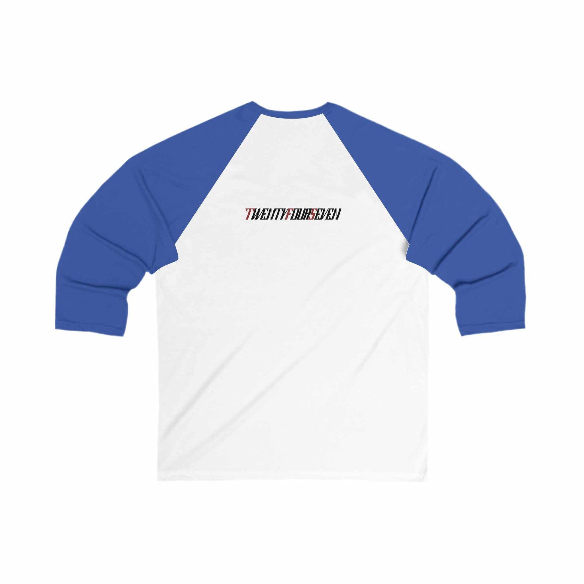 Unique Design On The Road Bike 3\4 Sleeve Baseball Tee white-royal back