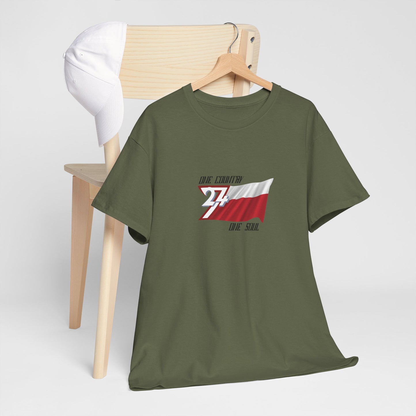 Unique Design 24/7 Poland Flag Printed Unisex custom T-shirt military green