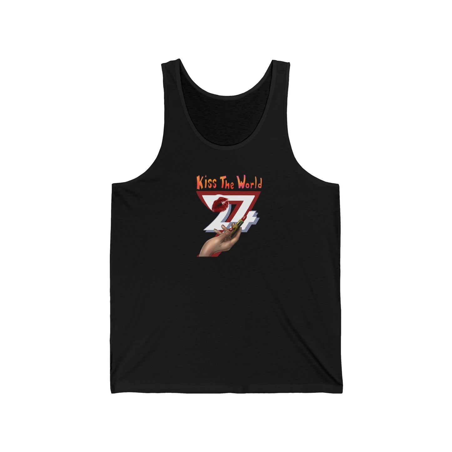 Unique Design Kiss the world women's jersey tank top black