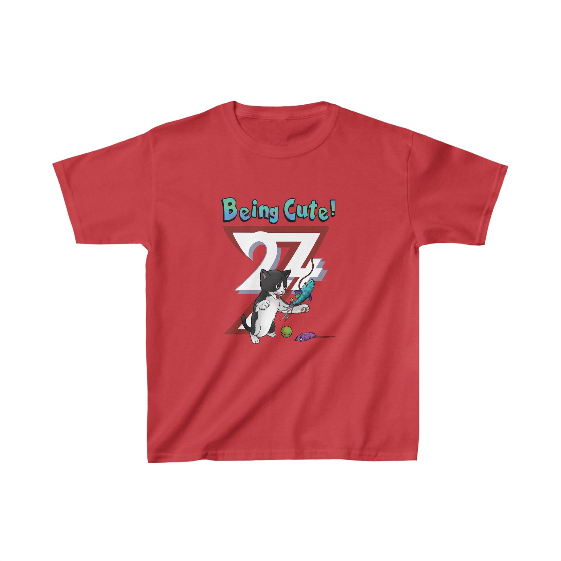 Unique Design Cute Playing Kitten kids T-shirt red