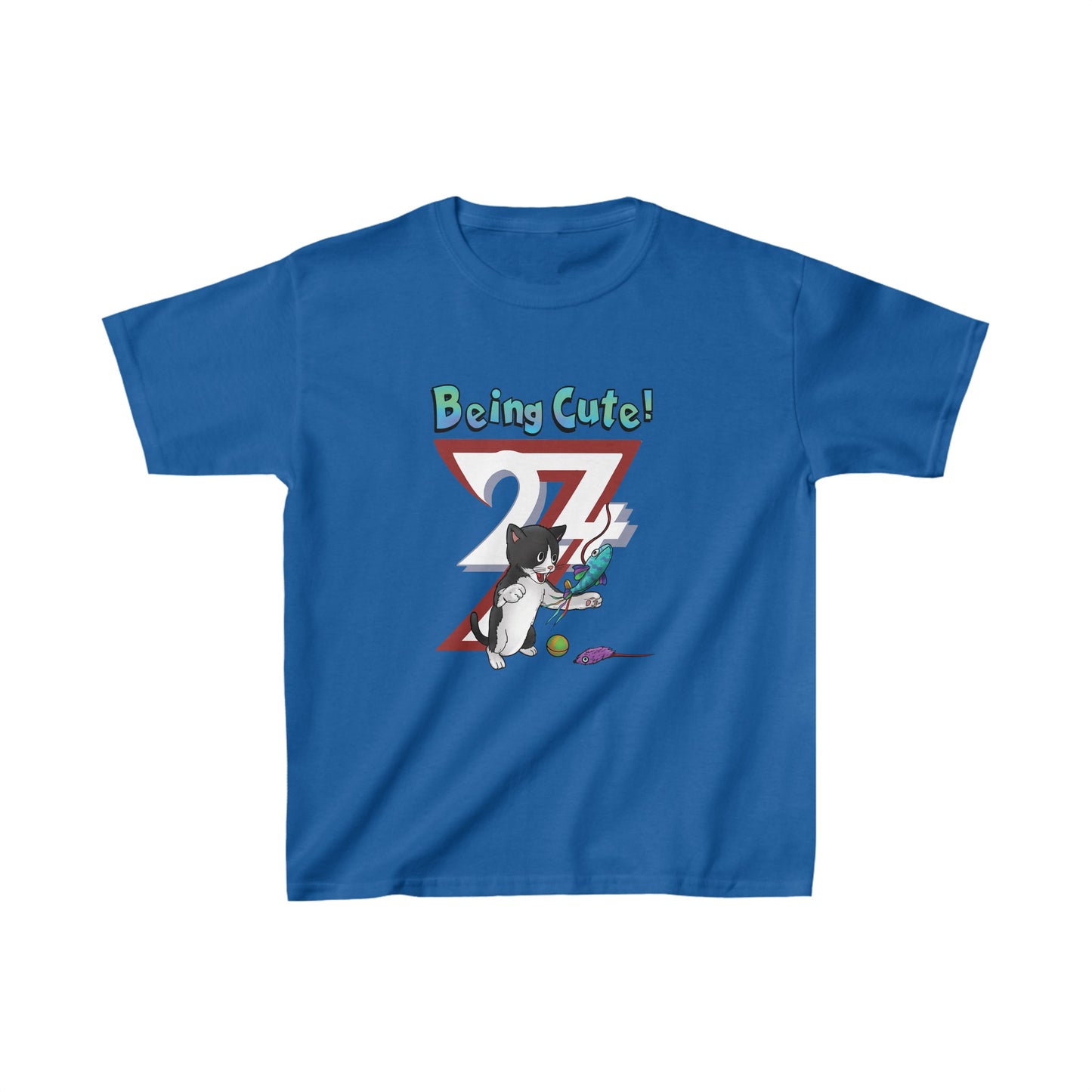 Unique Design Cute Playing Kitten kids T-shirt royal